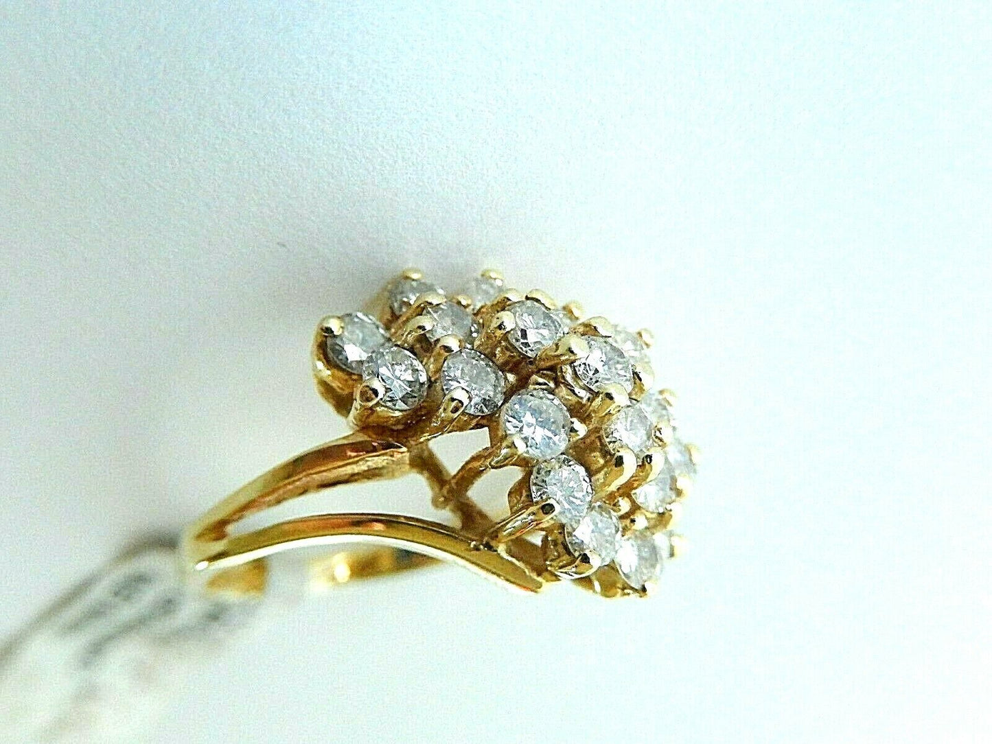 *VINTAGE* 14K Yellow Gold Natural Diamond Waterfall Cluster Cocktail Ring Sz 6.5