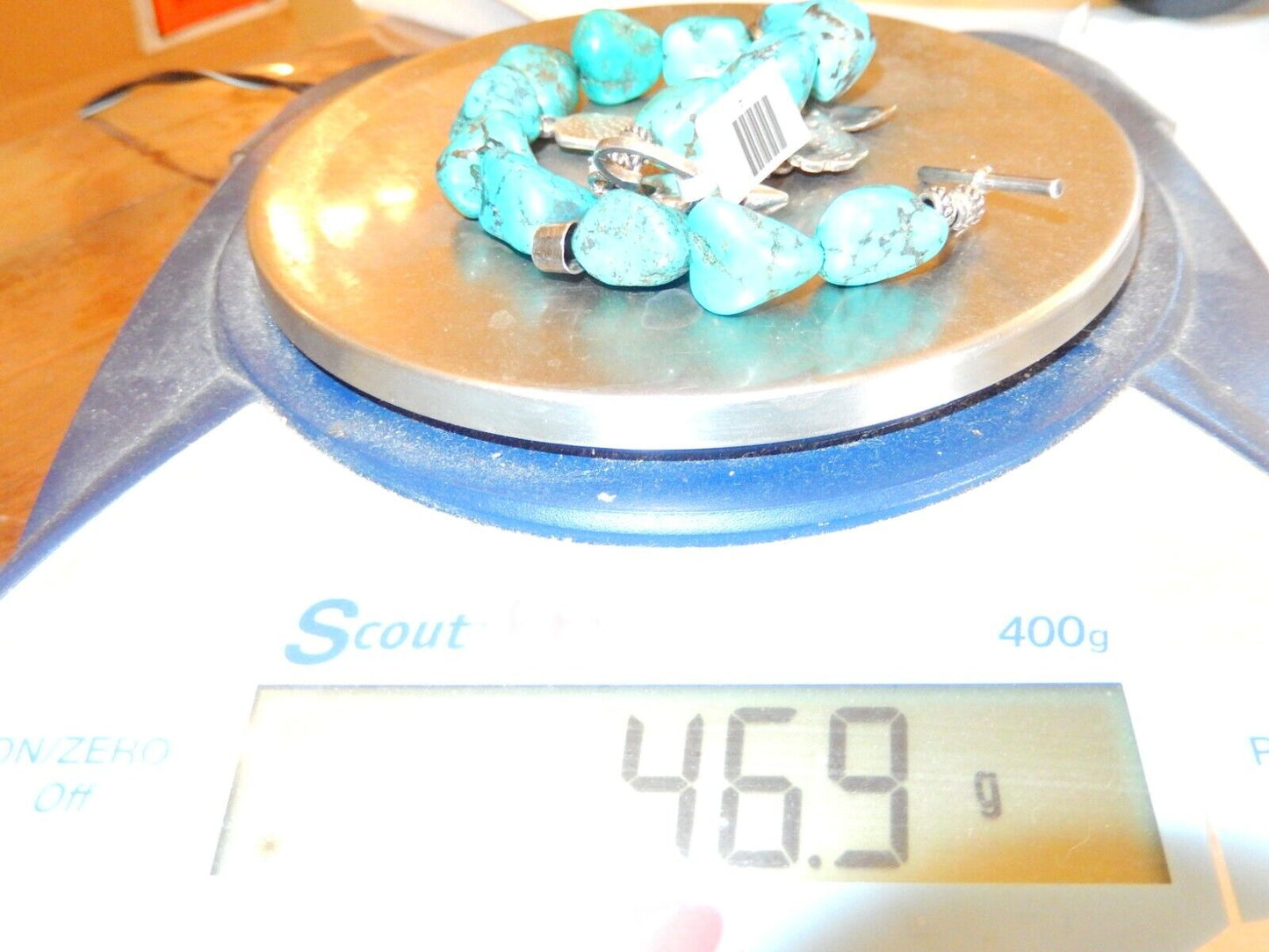*VINTAGE* Sterling Silver Charms And Turquoise Chunky Beaded Bracelet 9"