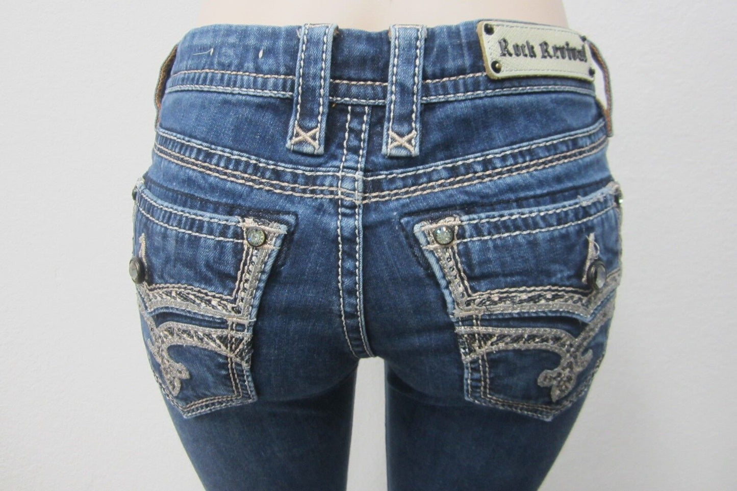 *MINT*  Rock Revival Adorna Boot Stretch Women's Thick Stitch Jeans Size 29 x 30