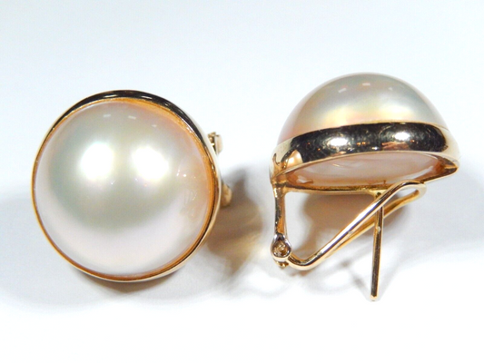 14k Yellow gold 17.5 mm Mabe Pearl Earrings with French clip backs 9.7g
