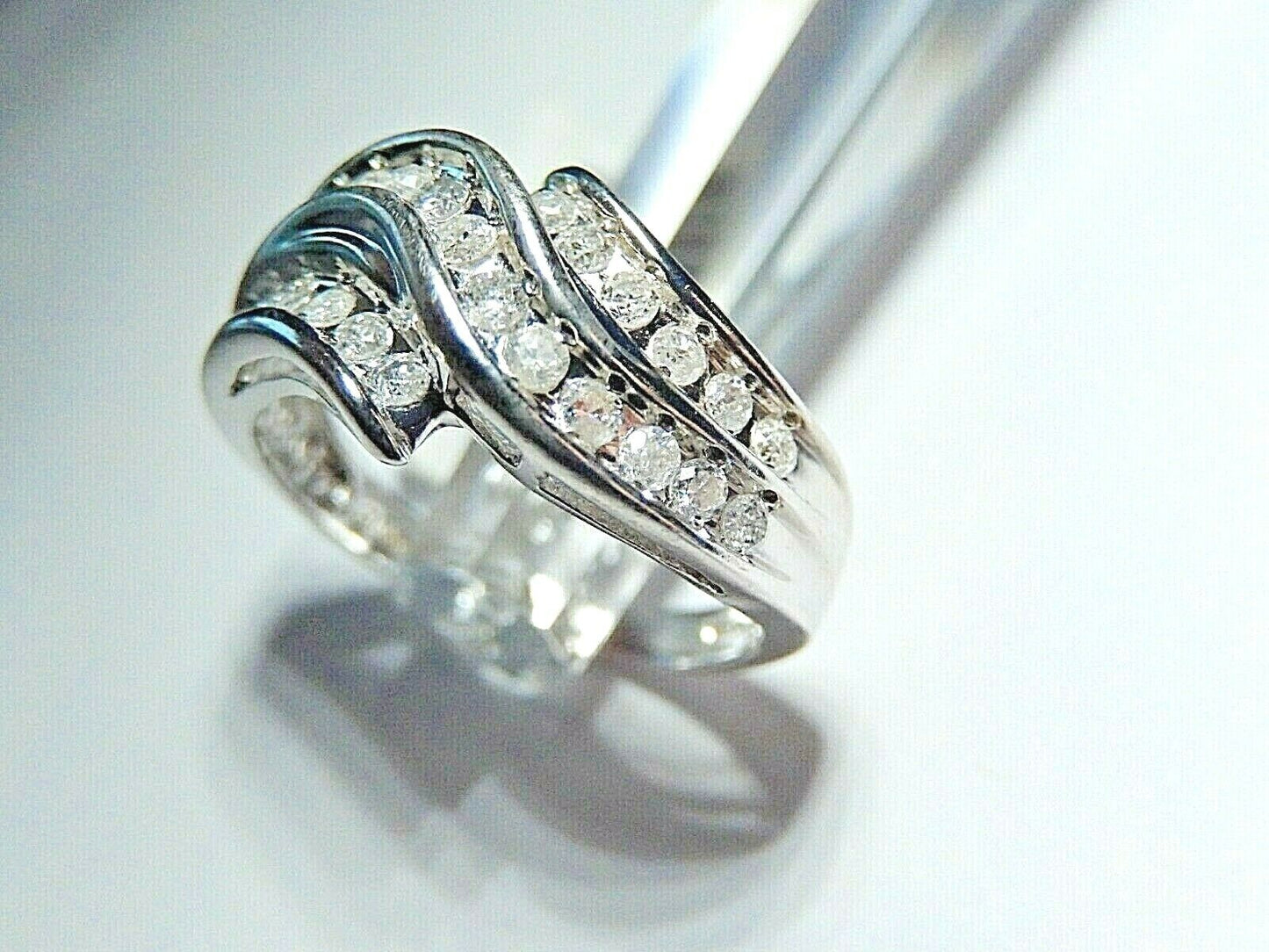 *NWT* 14k White Gold Ladies .50 CT TW Natural VS Diamond Bypass Ring Size 7.25