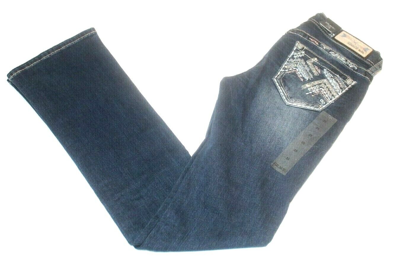 *NWT* Grace in LA Womens Denim Dark Blue Boot Cut "LOTS OF BLING" Jeans