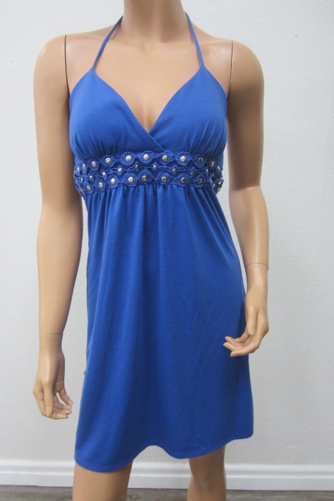 *NWT* My Michelle SEXY Dress Blue HalterStudded  Stretch Knit Lined Size Small