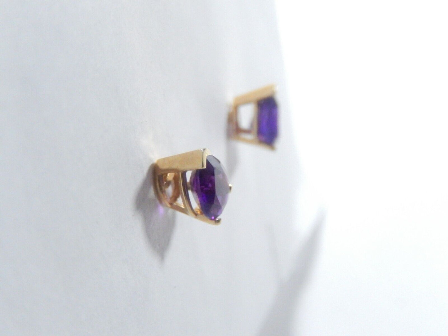 14K Yellow Gold 1.00 CT  Brazilian Amethyst Thick Basket Stud Earrings