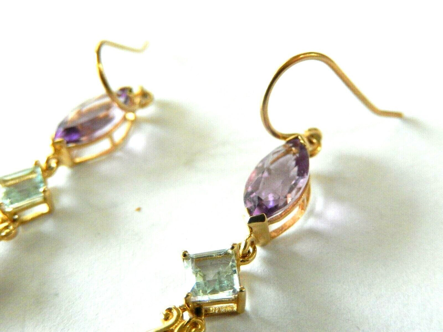 *NEW*  14K YELLOW GOLD MULTI GEMSTONE 3" HANGING DANGLE DROP LONG EARRINGS