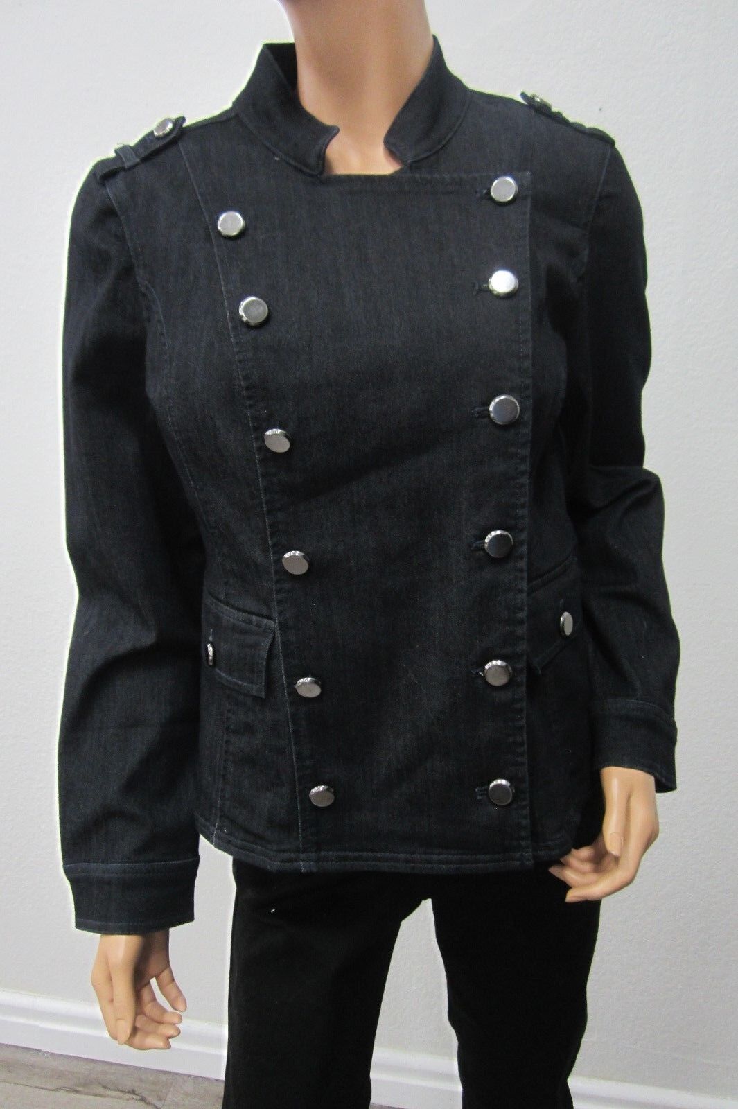 RARE *NWT* $129.00  Chico's Blue Jean Military Denim Dark Jacket  Size 1