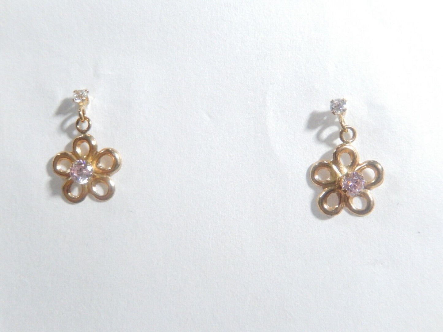 14k Yellow Gold CZ Flower Floral Drop Dangle Earrings