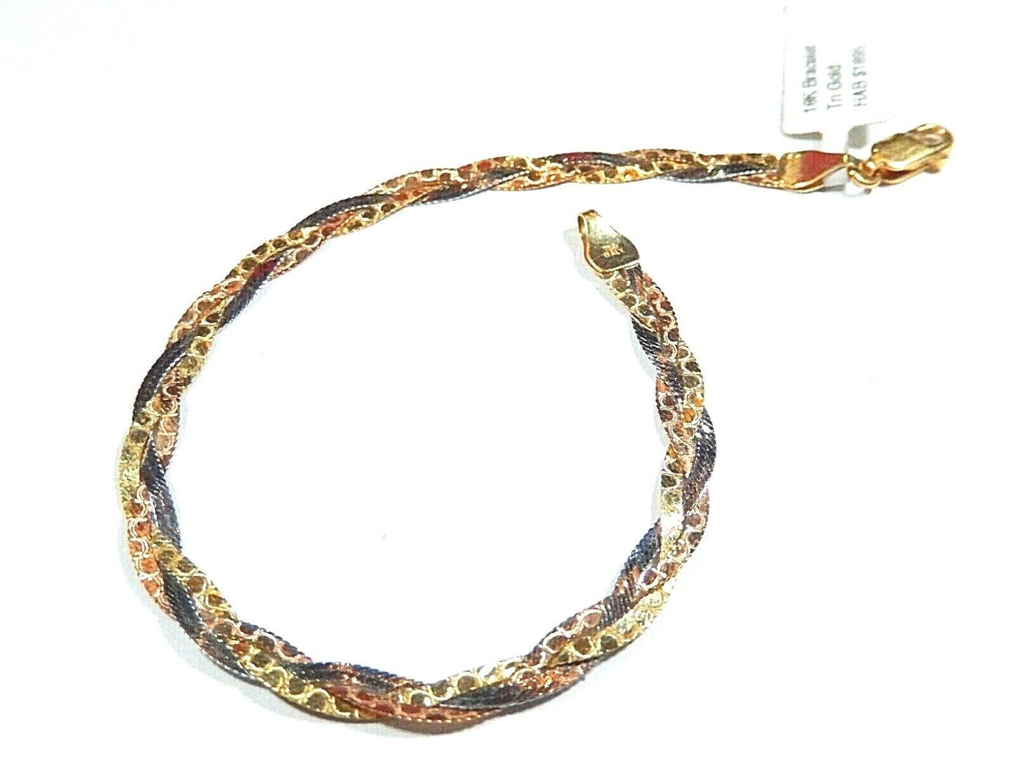 18k SOLID  Yellow Gold White Gold Rose Gold Braided Italy Bracelet 7.5" Bracelet