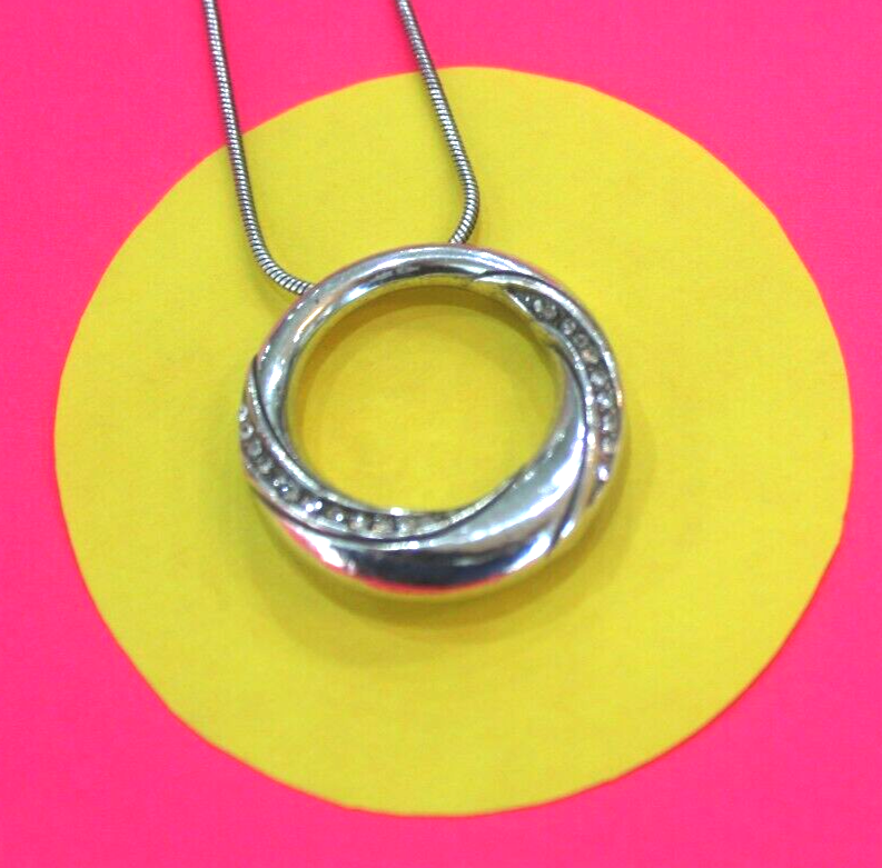 *RETIRED*   BRIGHTON  Crystal Silver Circle Pendant  Necklace