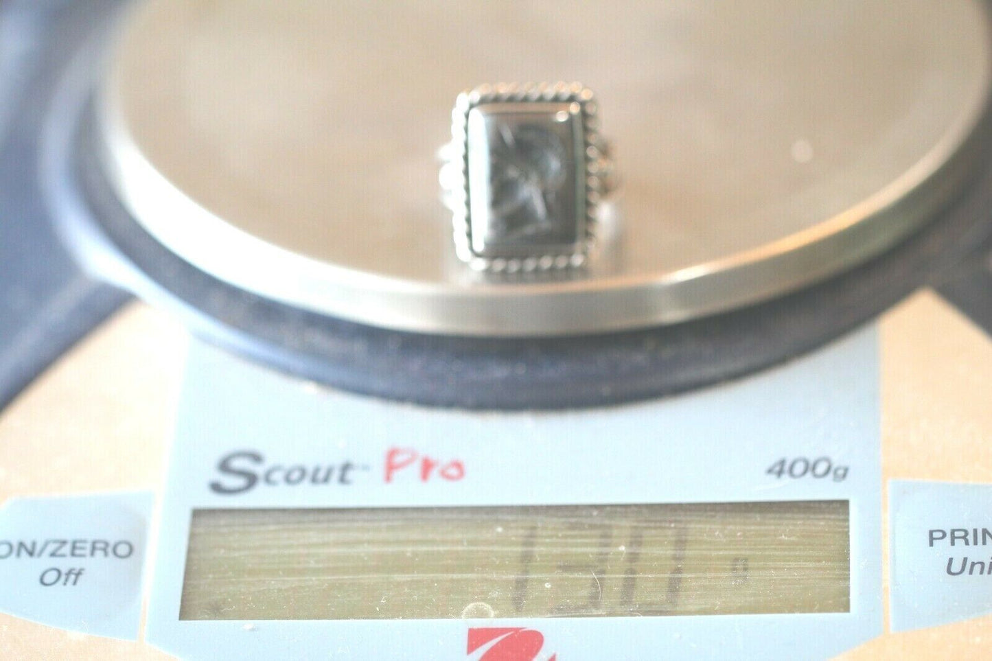 *VINTAGE*  Sterling Silver Roman Cameo Soldier Spartan Gladiator Head Ring Sz 9