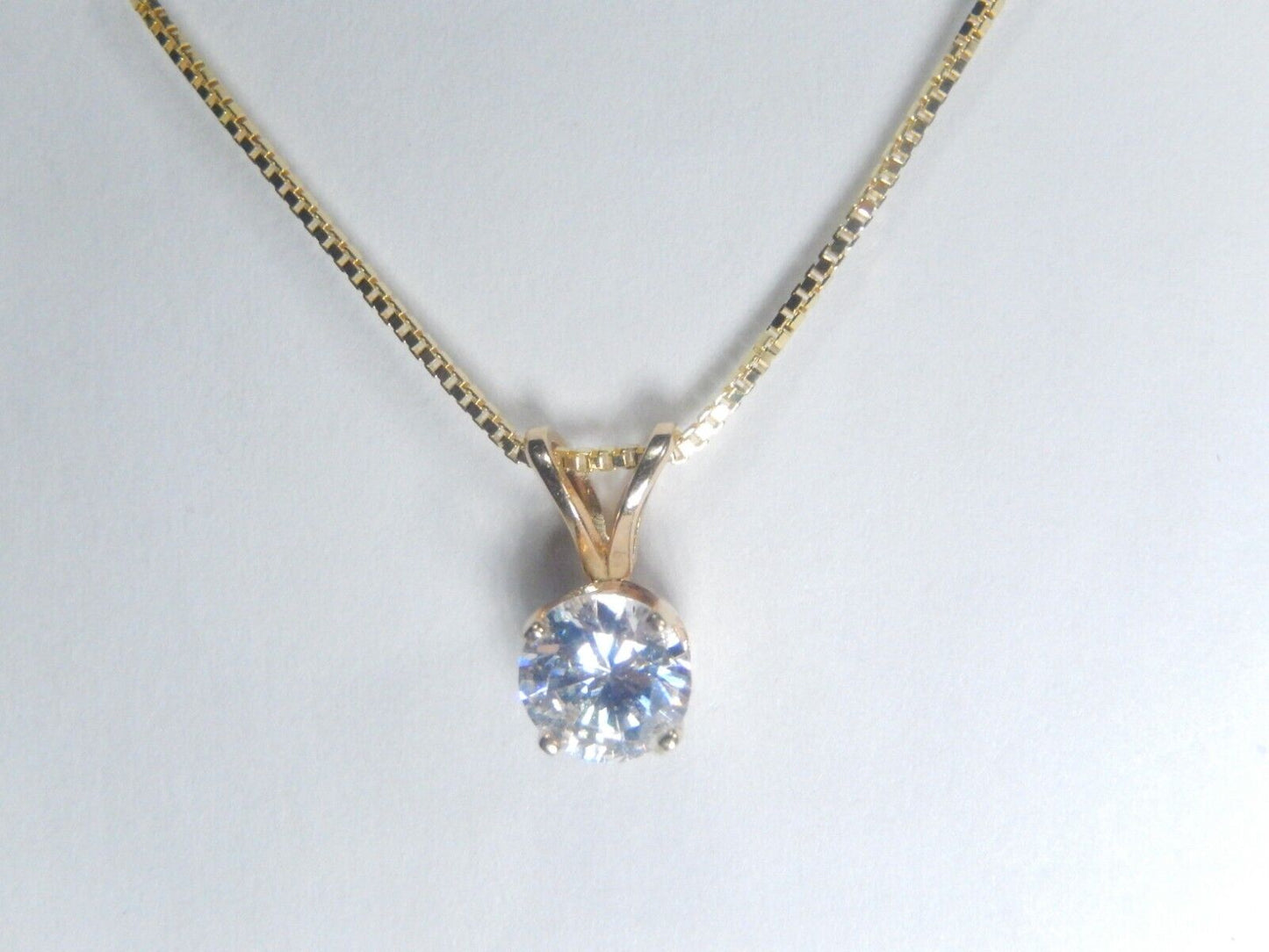 14 Karat Yellow Gold 1/2 Ct Round Cubic Zirconia  Solitaire Pendant w/18"chain