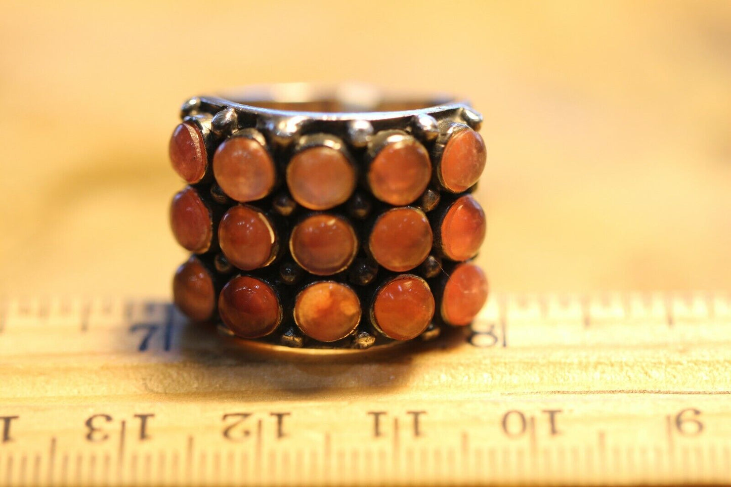 *VINTAGE* THICK & HEAVY Wide Sterling Silver Large Carnelian Ring Sz 7.75