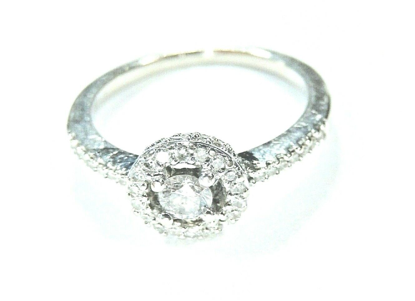 *VINTAGE* 14K White Gold .82CT Halo Natural Diamond Engagement  Ring Size 7.25