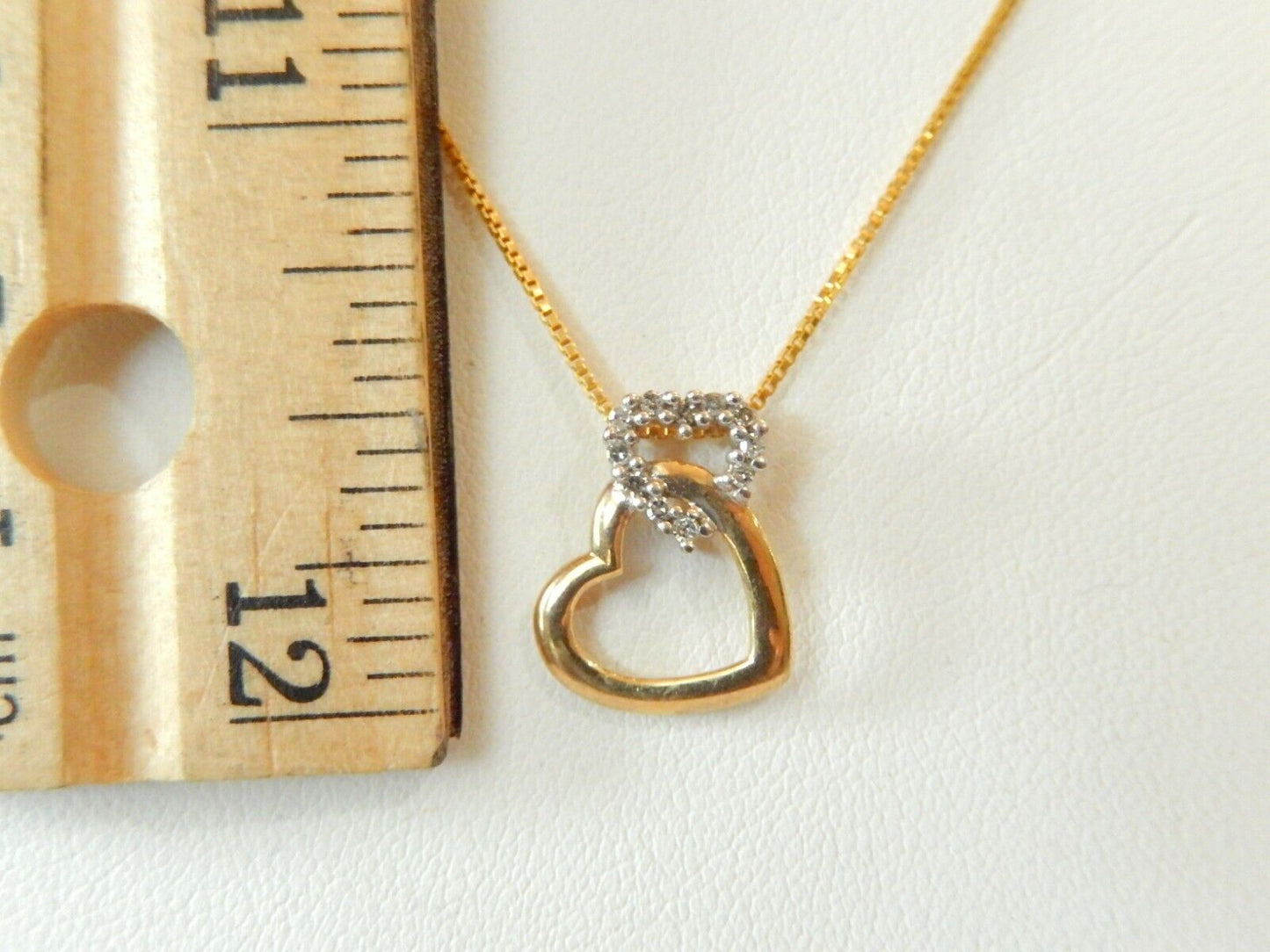 Diamond Two Hearts Linked in 10k Yellow Gold 1/10CT  Diamond Heart  w/18" Chain
