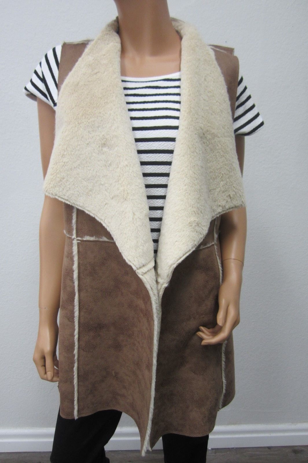 NWOT Knox Rose Vest Plus Size XL Faux Fur Faux Leather Brown Jacket Coat Warm