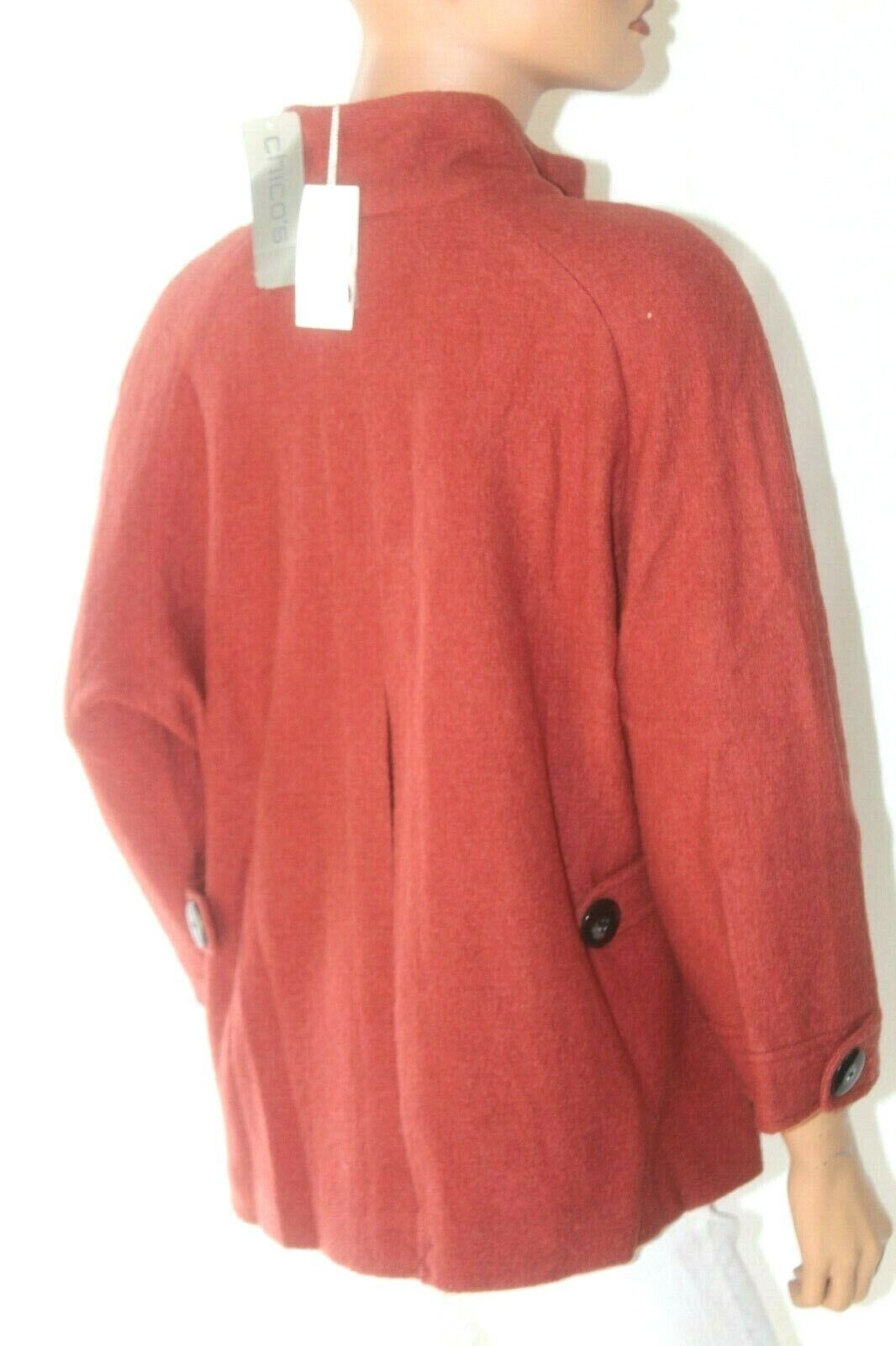 *NWT* $228. Chico's 100% Wool Rust Double Breasted Pea Coat  Blazer Jacket Sz 2
