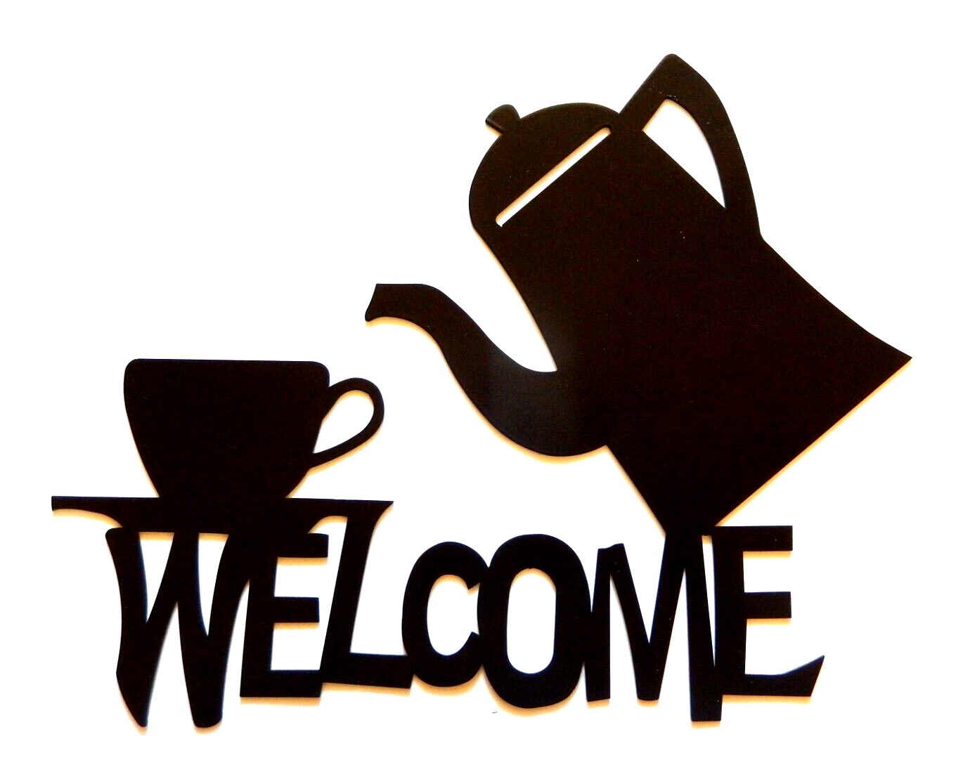 ~NEW~ LARGE - 14ga. "COFFEE POT & CUP WELCOME" Metal Wall Art - 16" x 12.5"