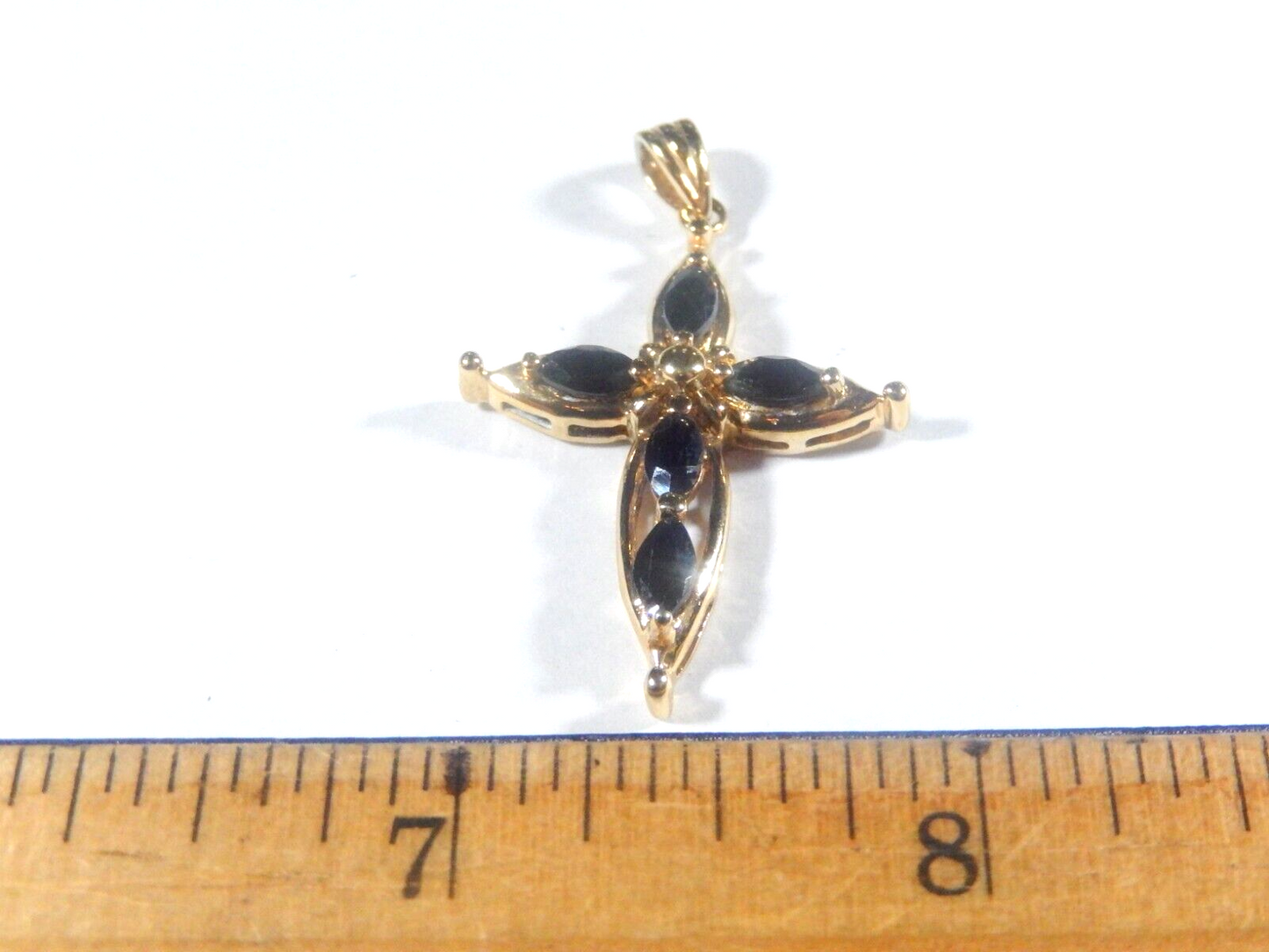 Vermail Gold over Sterling Silver 925 Natural 1.25CT Sapphire Cross Pendant