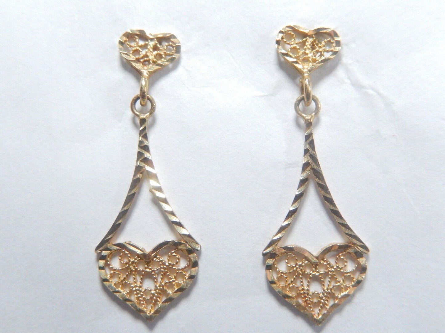 *VINTAGE*  14K Yellow Gold Filigree  Dangle Earrings 30x10mm