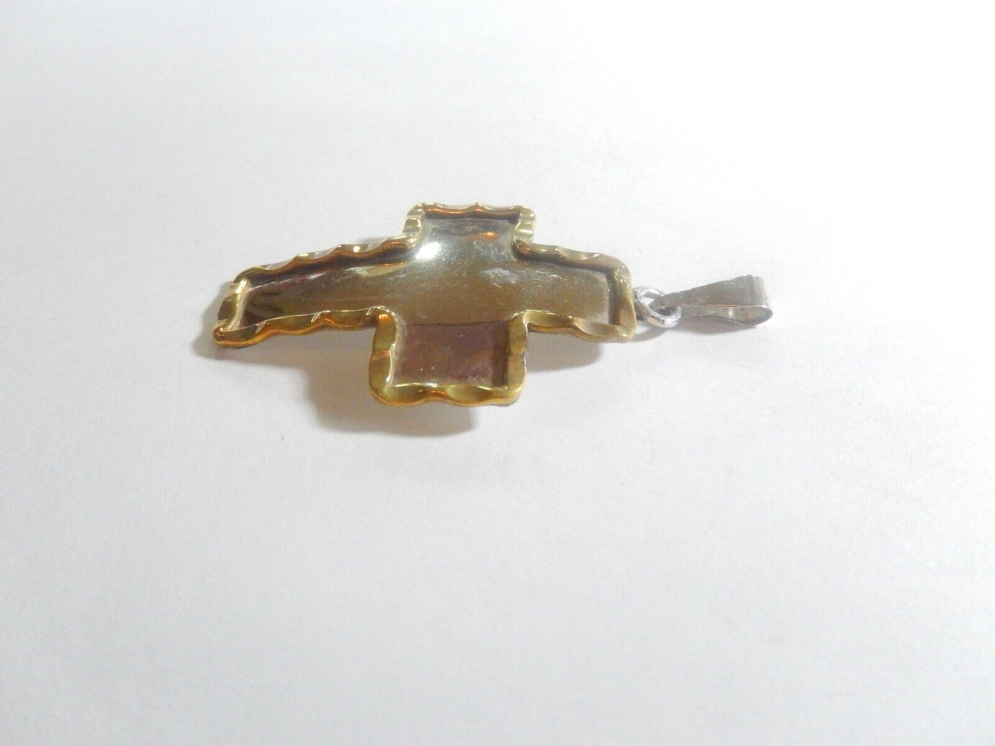 *VINTAGE*  Sterling Silver & Brass Trim Mixed Metals Cross Pendant 2" x 1 1/8"