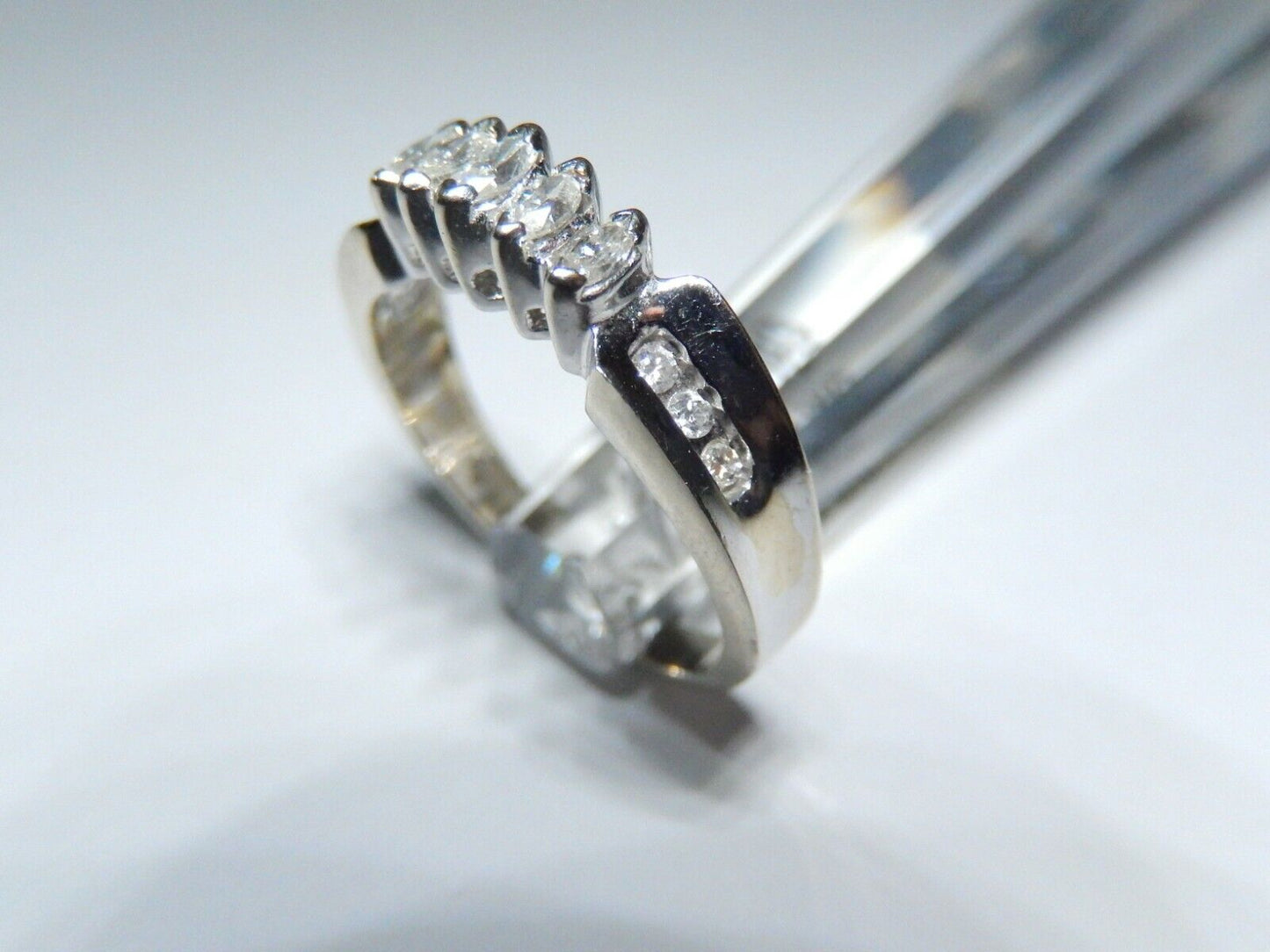 *VINTAGE* 14K White Gold .50 CT Marquise & Round Diamond Wedding Band Ring  7.25