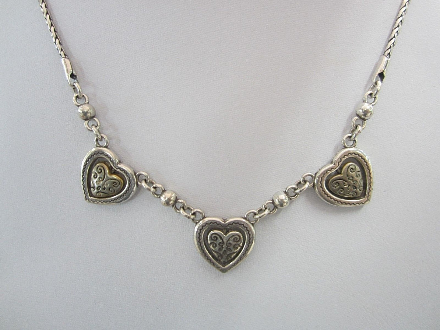 RETIRED Brighton Rotating Silver Decorative Plated Hearts Necklace