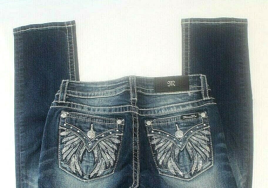 *NWT* $109.  MISS ME  ANGEL WINGS EMBELLISHED CRYSTAL  POCKETS JEANS 26 x 33