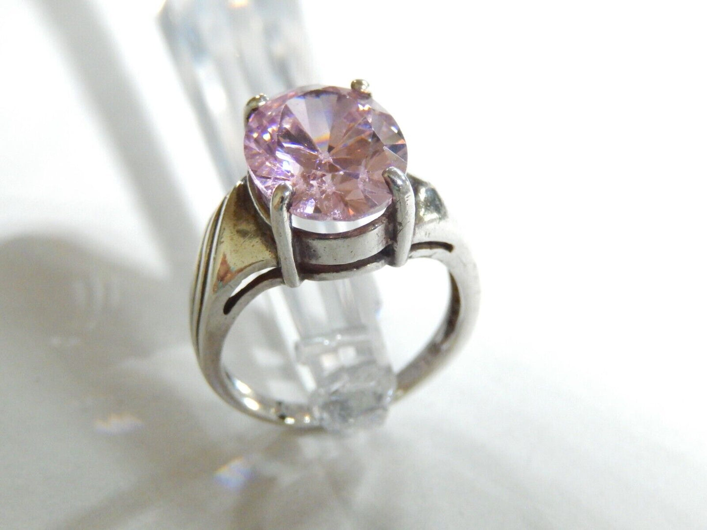 *VINTAGE* 925 STERLING SILVER OVAL CUT 7.0 CT PINK CZ SOLITAIRE RING SIZE 6.75