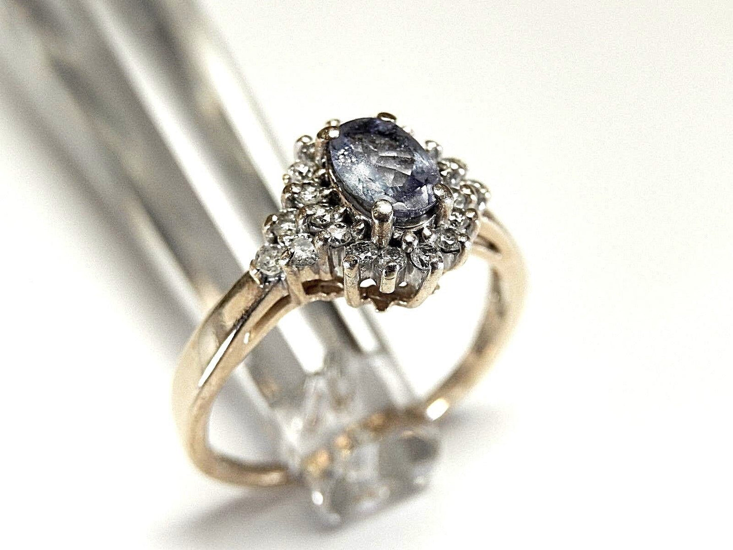 14k SOLID YELLOW GOLD TANZANITE DIAMOND ENGAGEMENT RING  Size 7