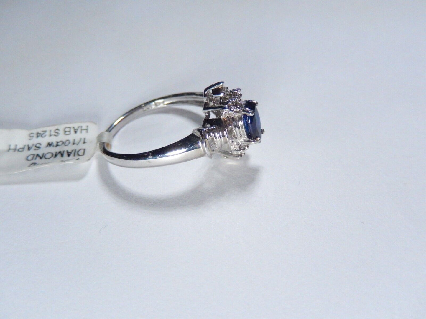 *NWT* 10k White Gold Lab Created Blue Sapphire and Diamond Ring Size 7