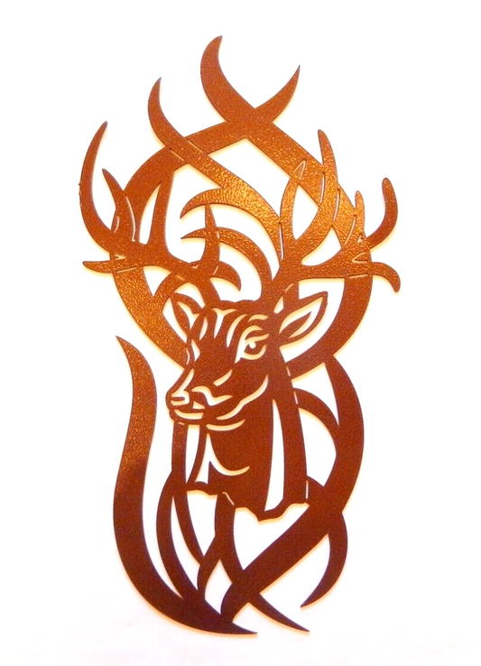 ~NEW~ 14ga. - " DEER WITH ANTLERS"  Copper Brown Powder Coated Metal Art-17"x9"