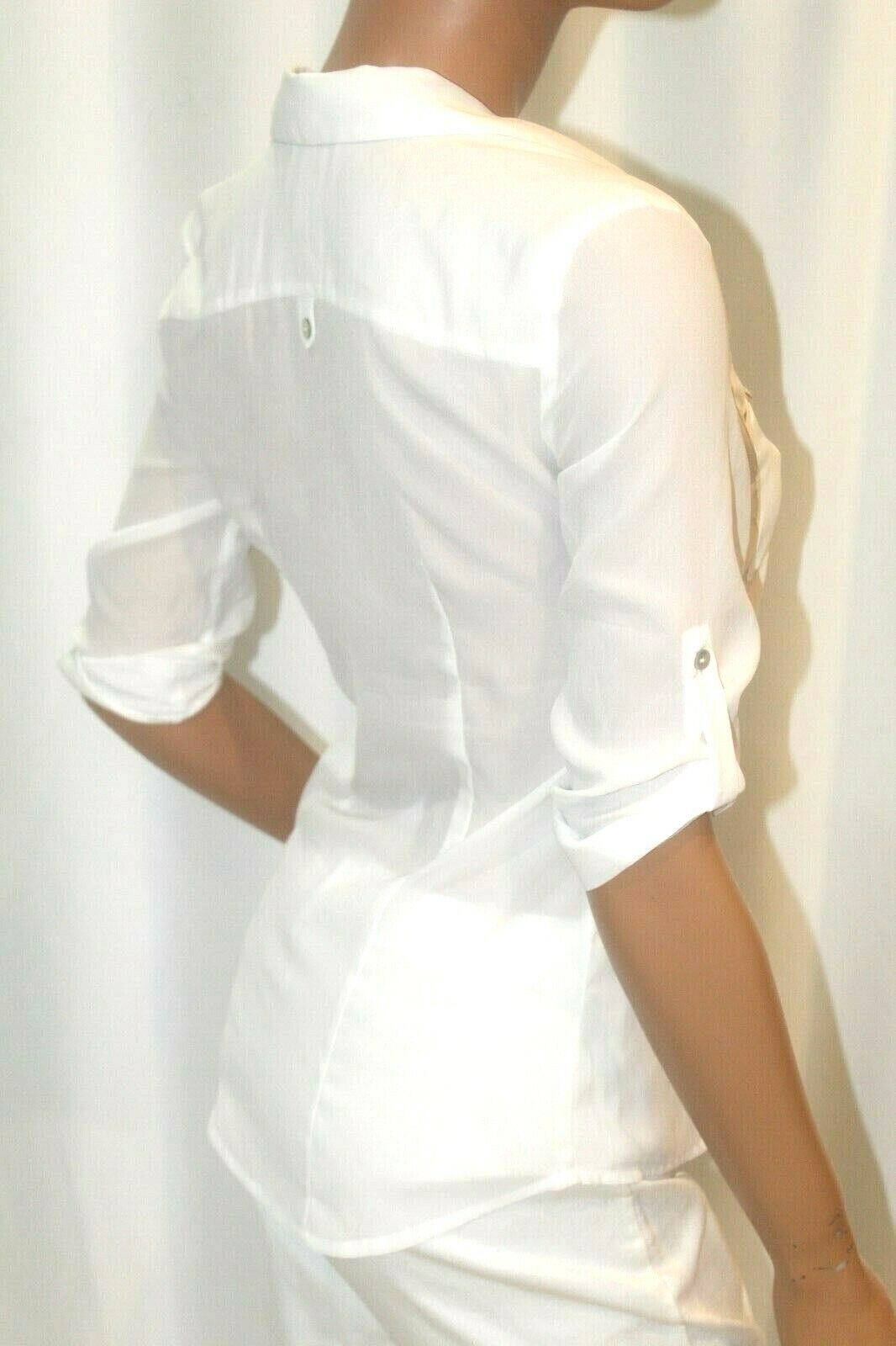 *NEW* H&M Womens Button Down White Sheer Collared 3/4 Strap Long Sleeve Top Sz 2