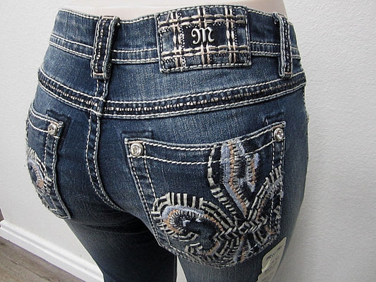 NWT MISS ME JP7690BV Embellished Signature Bootcut Jeans Womens 26 x 32