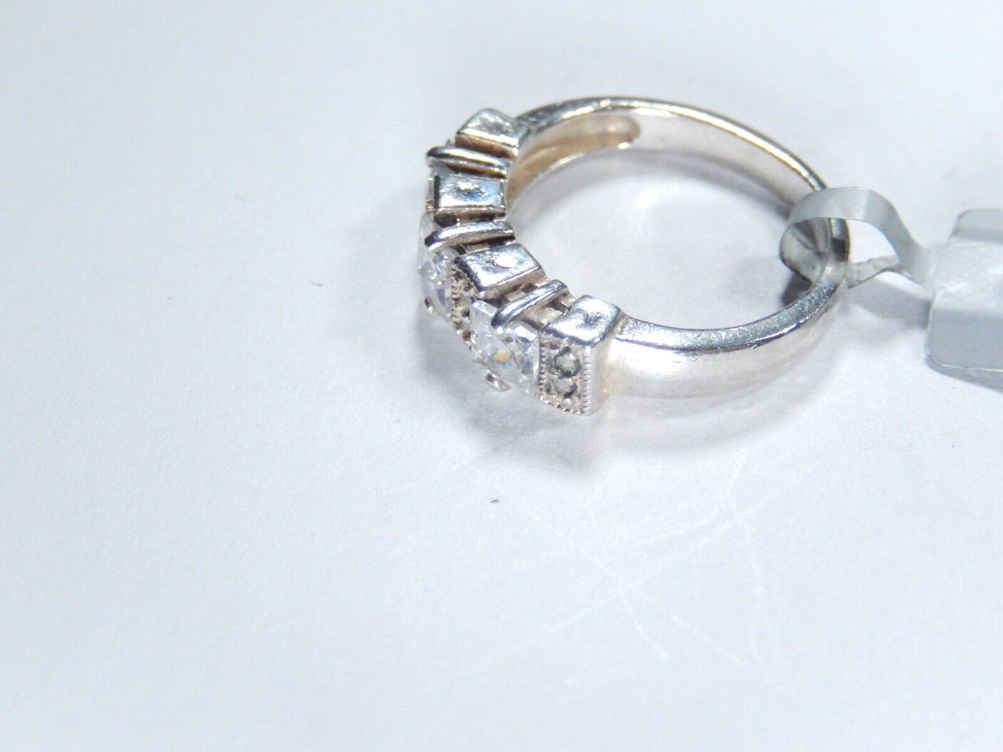 STERLING SILVER 1.25 CT PRINCESS CUT CZ ARTISIAN BEAD BAND 3 STONE RING Sz 6.5
