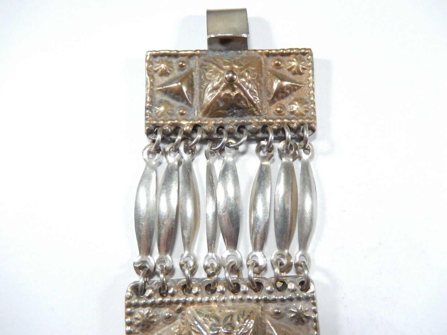 *VINTAGE*  BRASS & SILVER REPOUSSÉ PANEL LINK MEXICO BRACELET 1-3/8" x 7.5"