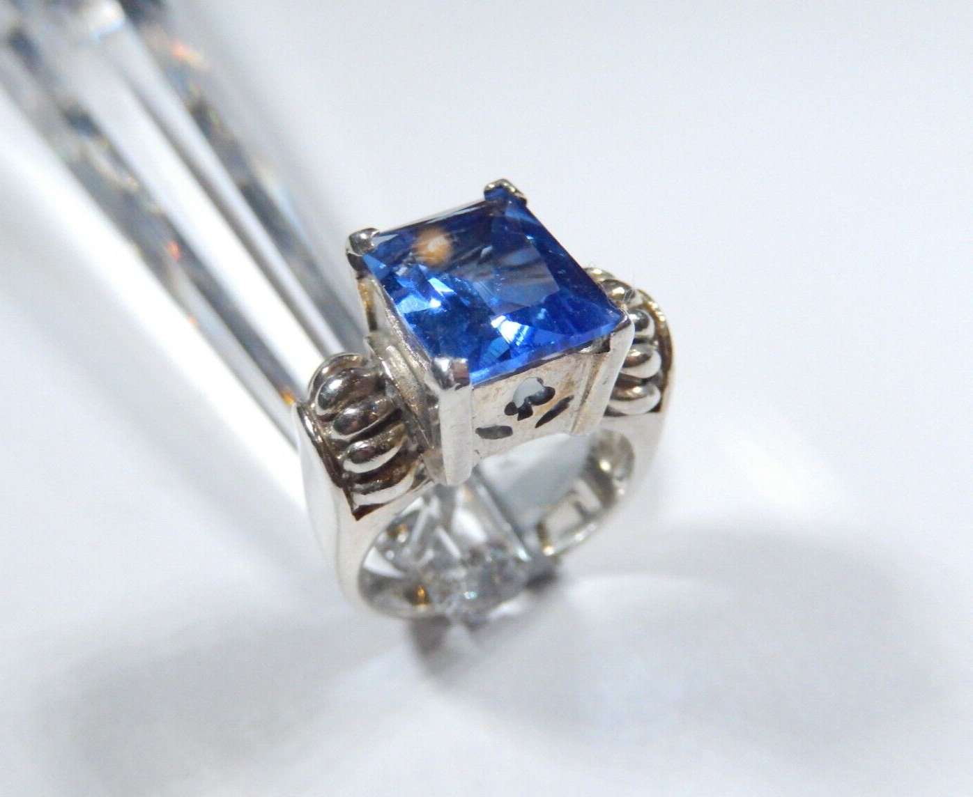 *VINTAGE*  Art Deco 925 Sterling Silver 10.0 CT Tanzanite Lab Ring Size 7