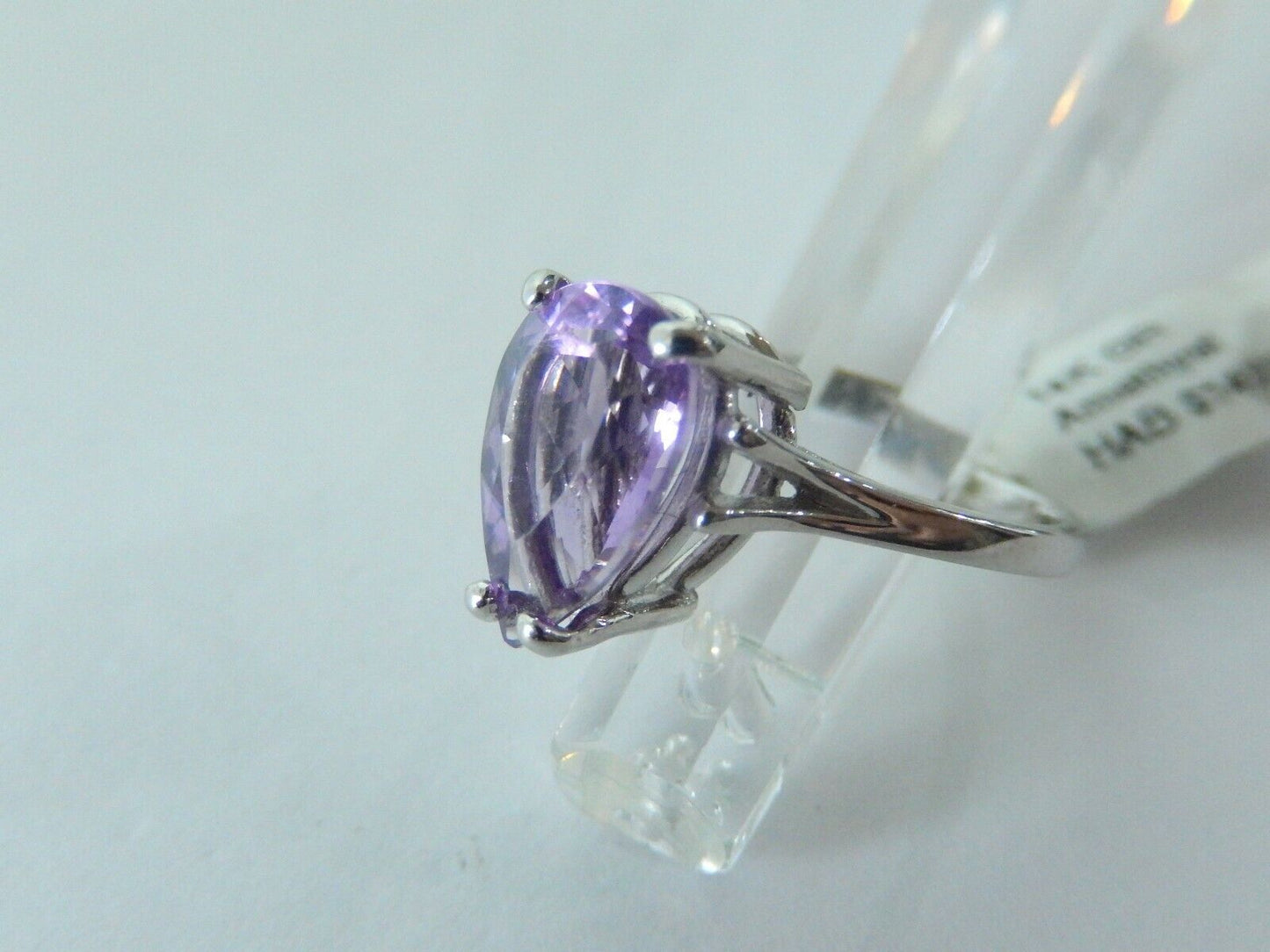 14K White Gold 3ct Pear Shape Purple Amethyst Ring Size 7.5