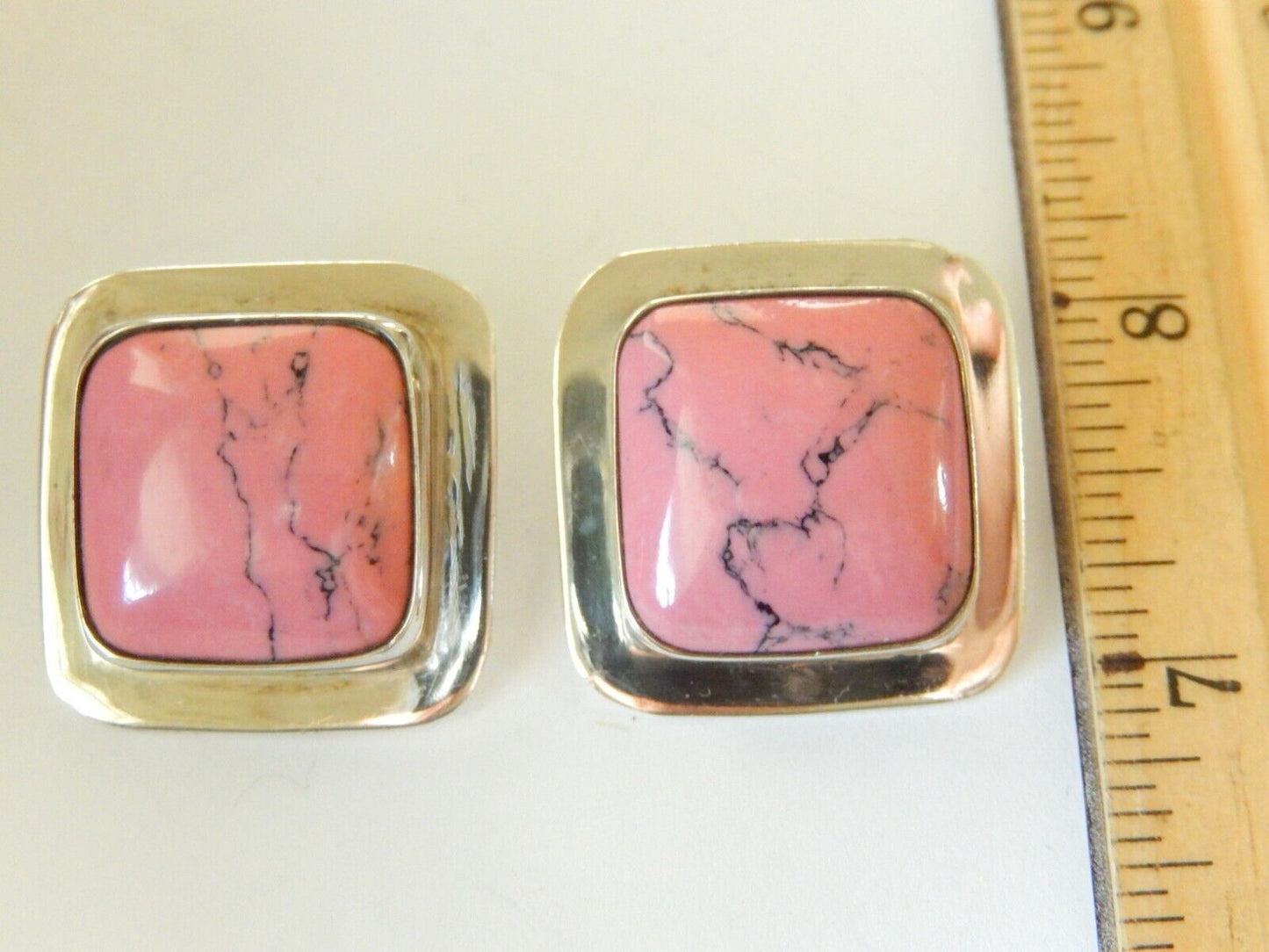 *VINTAGE* Sterling Silver Mexico Pink & Black Rhodolite Pendant & Earring Set