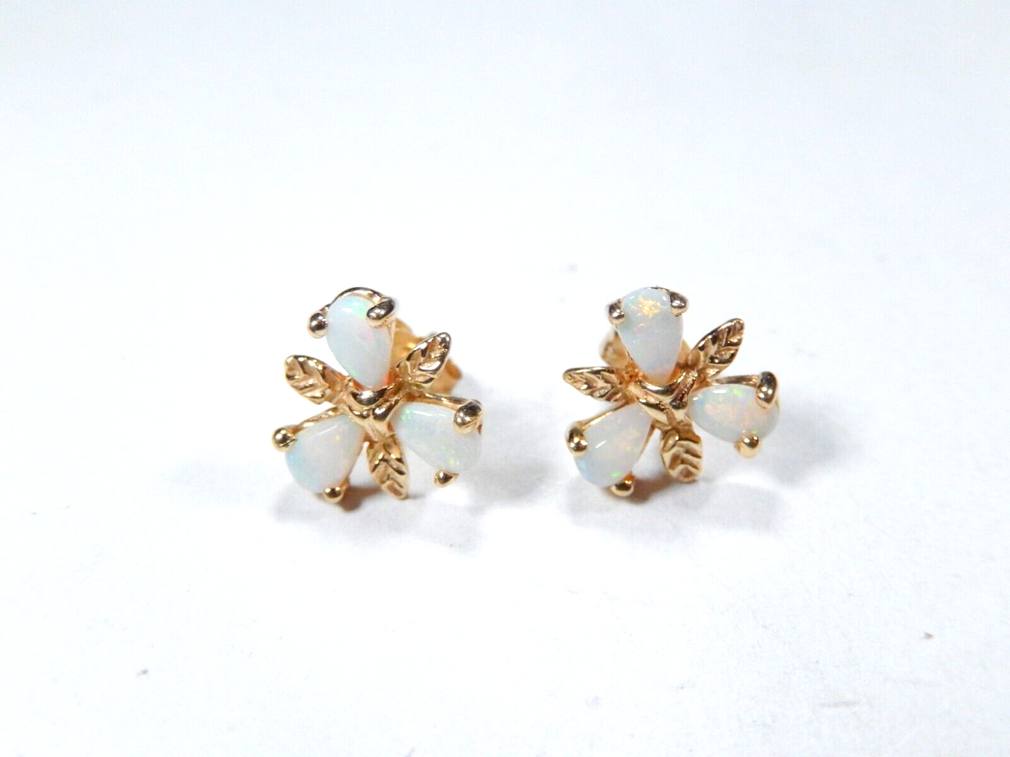 *VINTAGE*  14k Yellow Gold Flower and Opal Stud Earrings