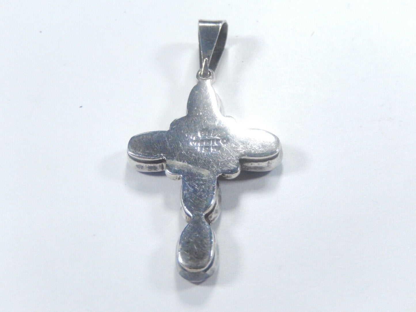 *VINTAGE*   Sterling Silver Taxco Mexico Mult Stone Cross Pendant 2" x 1"