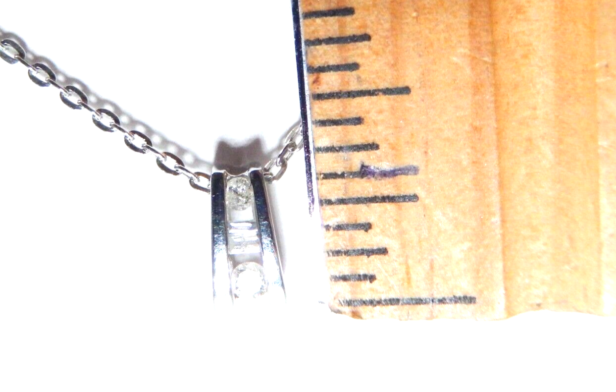 10k White Gold  Three Stone Diamond Tension Pendant w/ 18" Chain