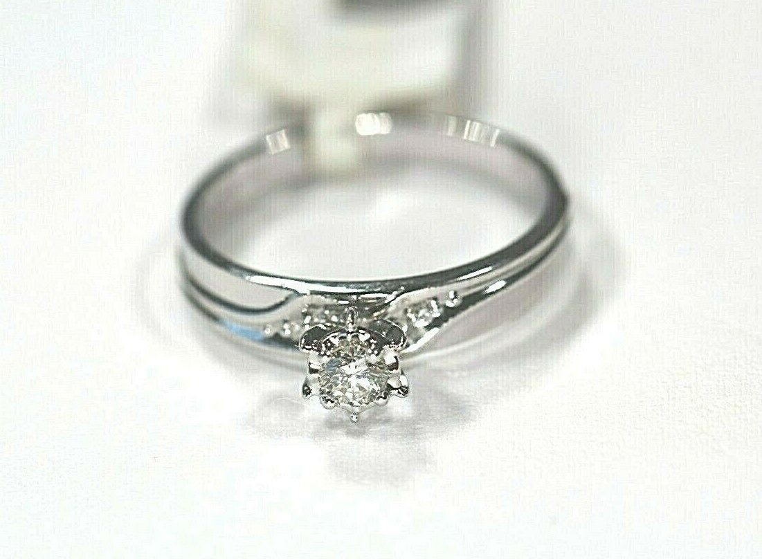 *NWT* 14K White Gold Solitaire Engagement Ring 1/6 Ct  VS Natural Diamond Sz 7