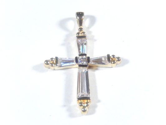 Vermeil Gold Over Sterling 925 Silver Cross CZ Pendant