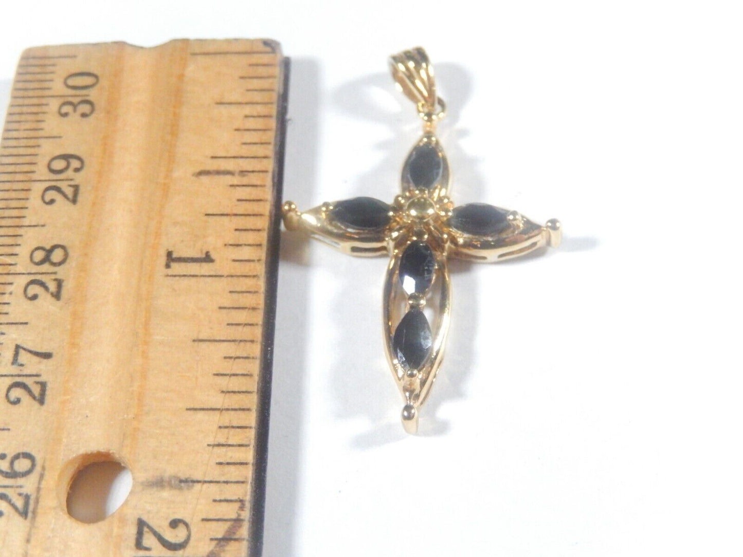 Vermail Gold over Sterling Silver 925 Natural 1.25CT Sapphire Cross Pendant