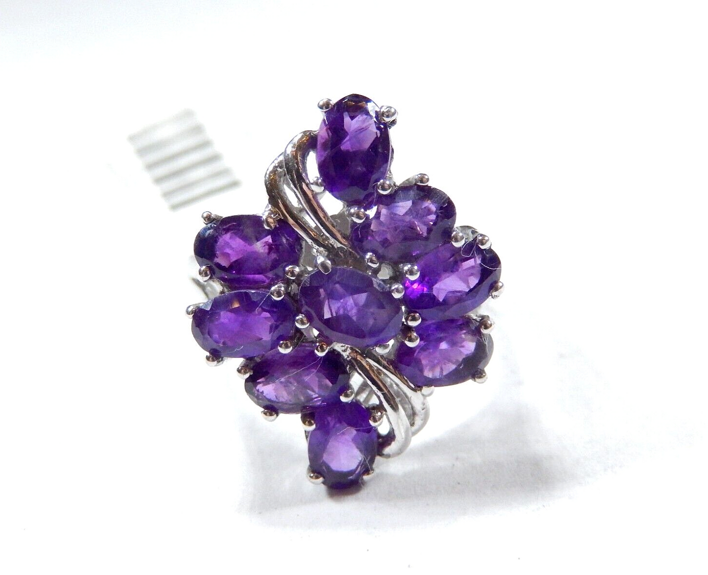 *VINTAGE*  4.00 CT  Nine Oval Amethyst Sterling Silver Cluster Ring - Size 7.25