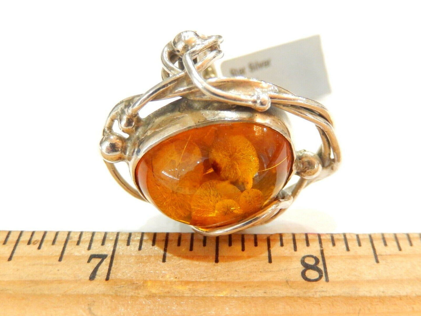 *VINTAGE* Handmade  LARGE Custom Sterling Silver Baltic Amber Oval Ring Size 7.5