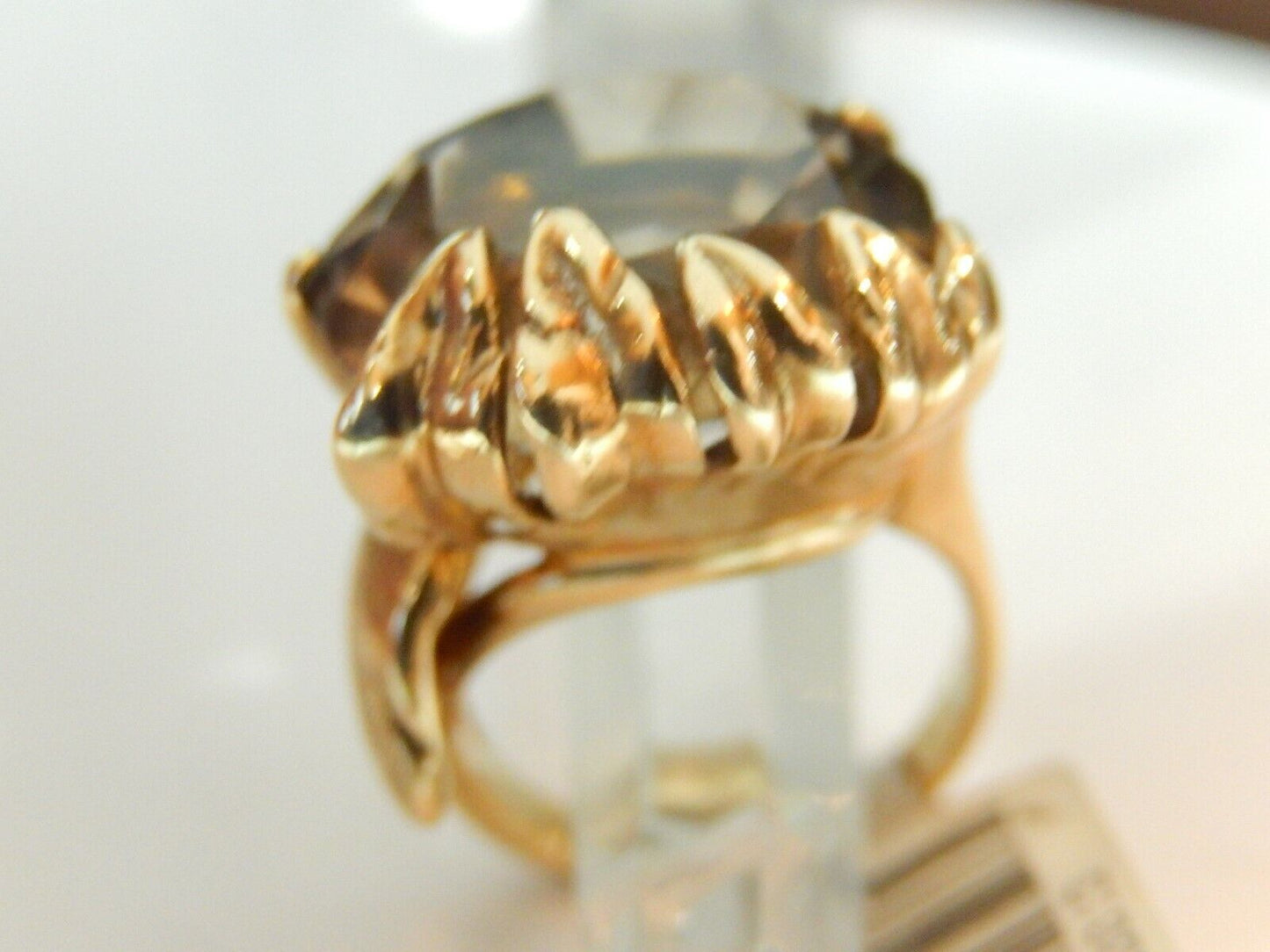 *VINTAGE* Ladies 10k Yellow Gold 10CT 15.82mm Round Smokey Quartz Ring Size 4