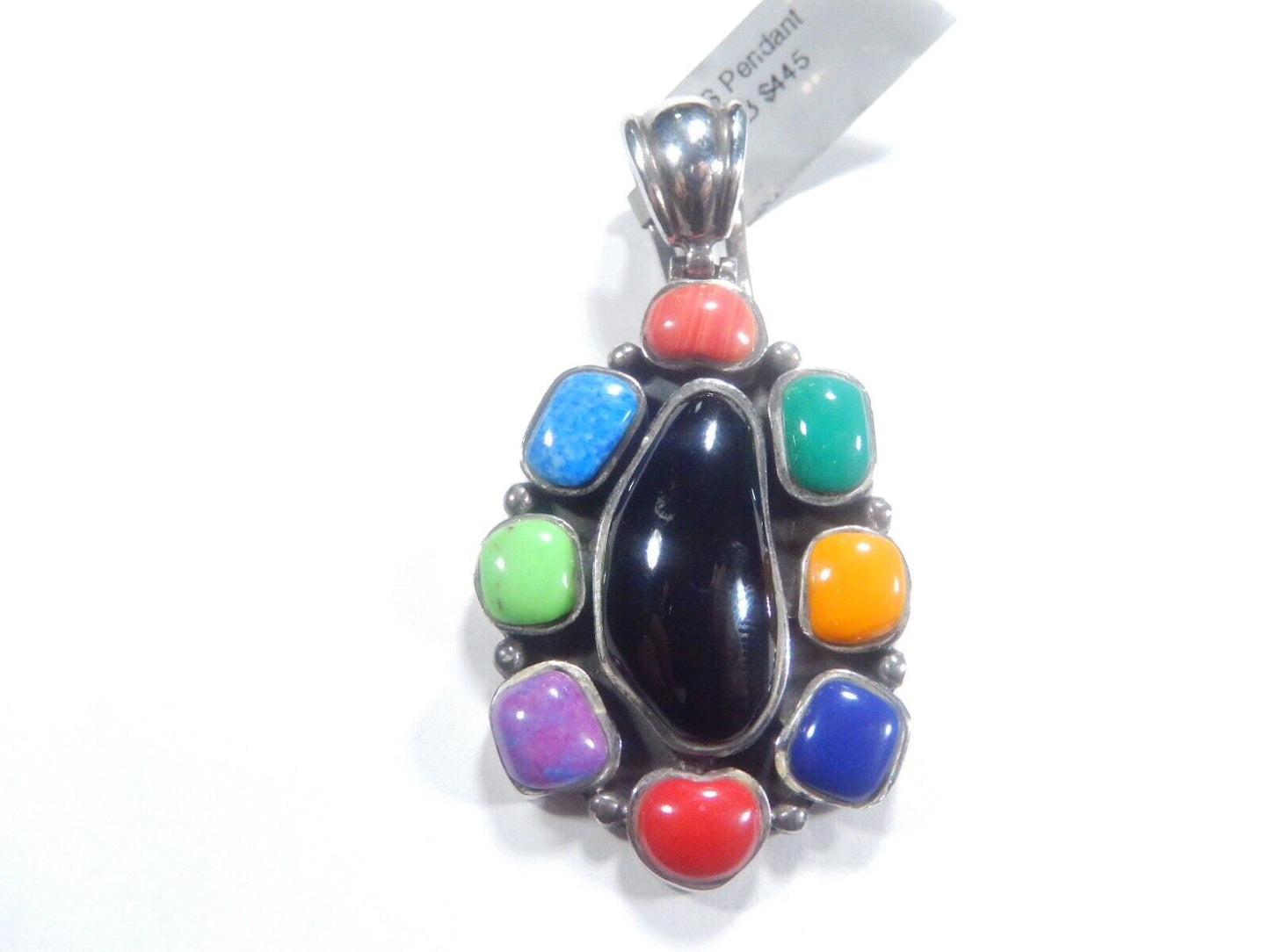 *VINTAGE*  925 Sterling Silver Multi Gemstone Pendant Southwest Style 2"