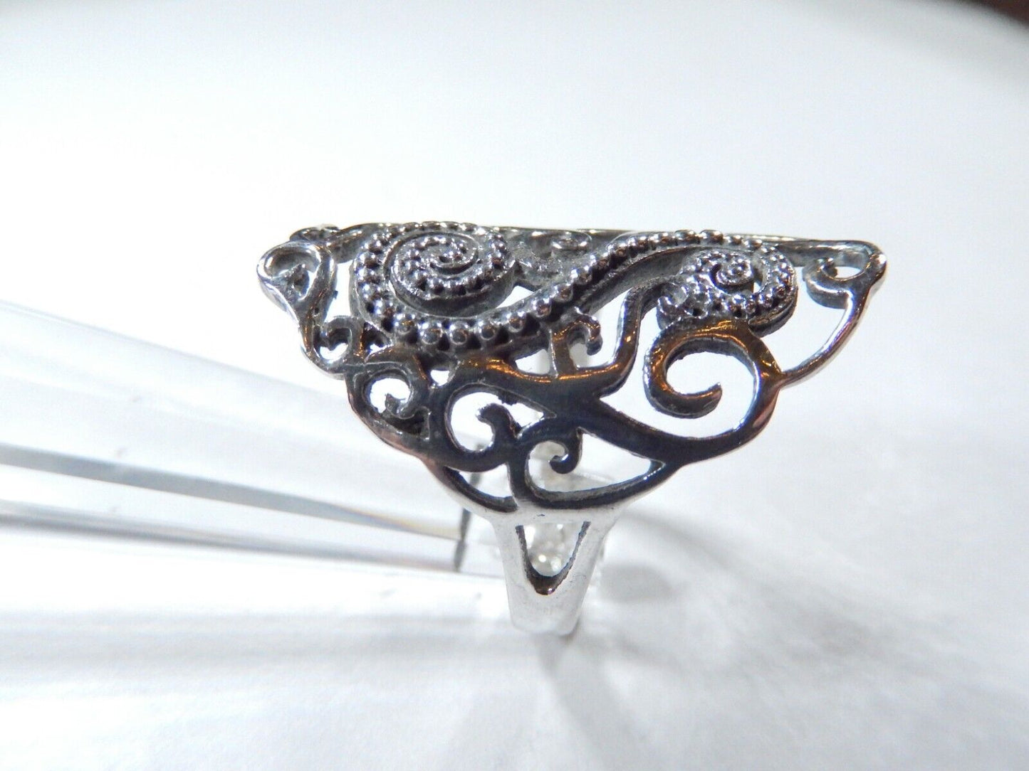 *VINTAGE*  Sterling Silver Handcrafted Lace Embroidery Filigree Ring Sz 8