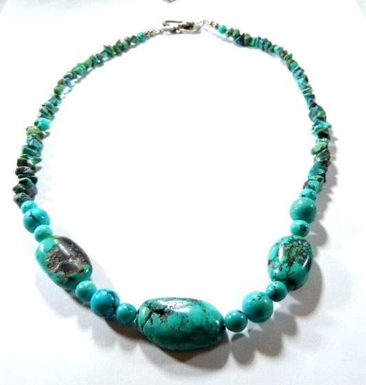 *VINTAGE*   Turquoise Beaded 19" Necklace W/ Sterling Decorative Clasp